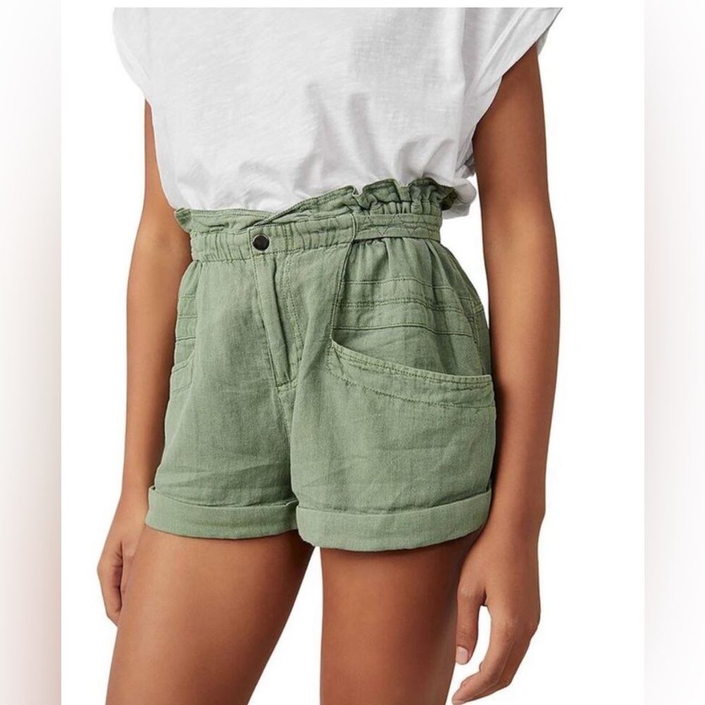 Free People Womens Green High Rise Solid Short Casual Shorts Large